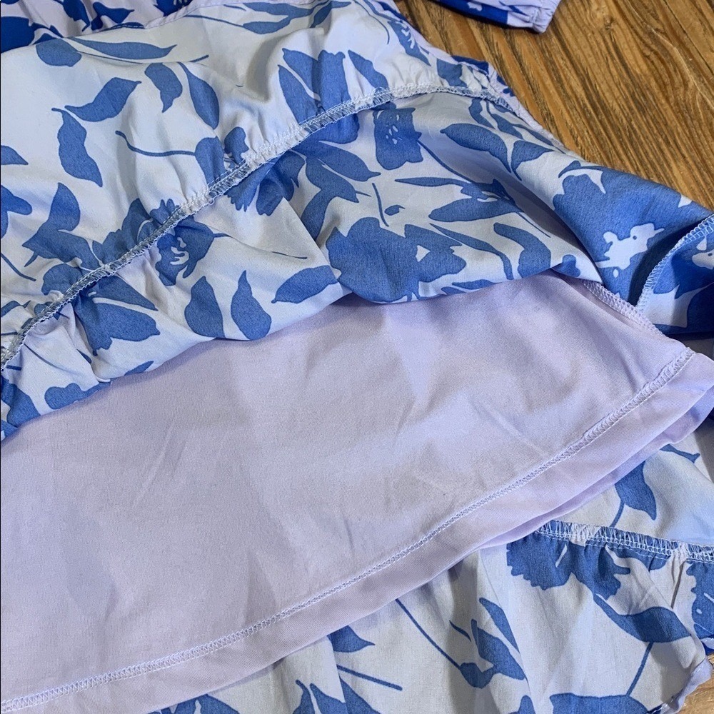 Shop the Mint Periwinkle Floral Tiered Dress EUC Medium Puff Sleeve Lined - Picture 11 of 13